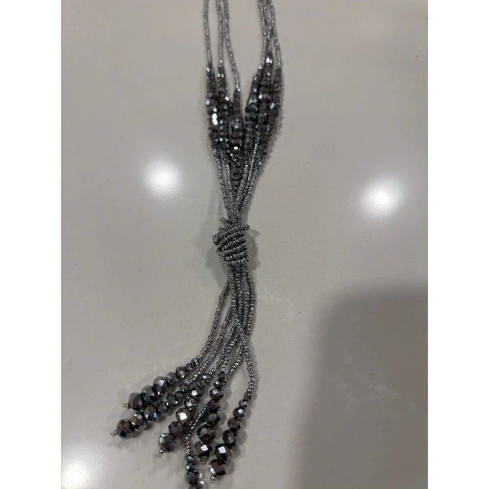 Vintage Style Glitz Sparkle Silver Party Statement Necklace Beaded